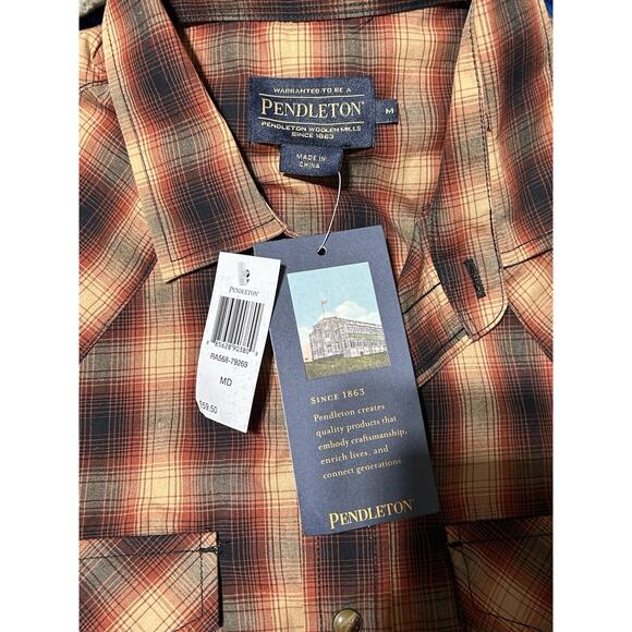 Pendleton Shirt Men's Size Med Plaid Frontier Pearl Snap Short Sleeve New, NWT - Picture 7 of 8